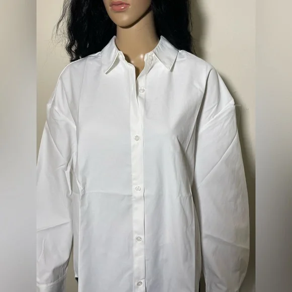 Sz XS-S Ardene women’s Oversized Shirt Ardene Classic White Longsleeve pleated - Picture 6 of 16